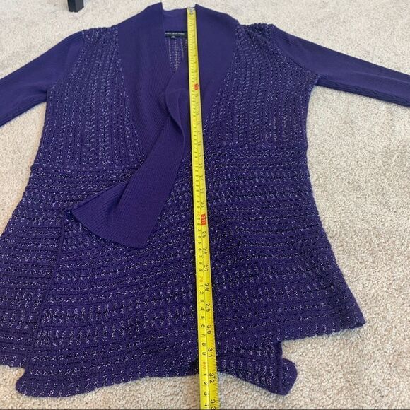 JONES New York purple metallic glitter open Front asymmetrical knit cardigan S - Picture 9 of 10